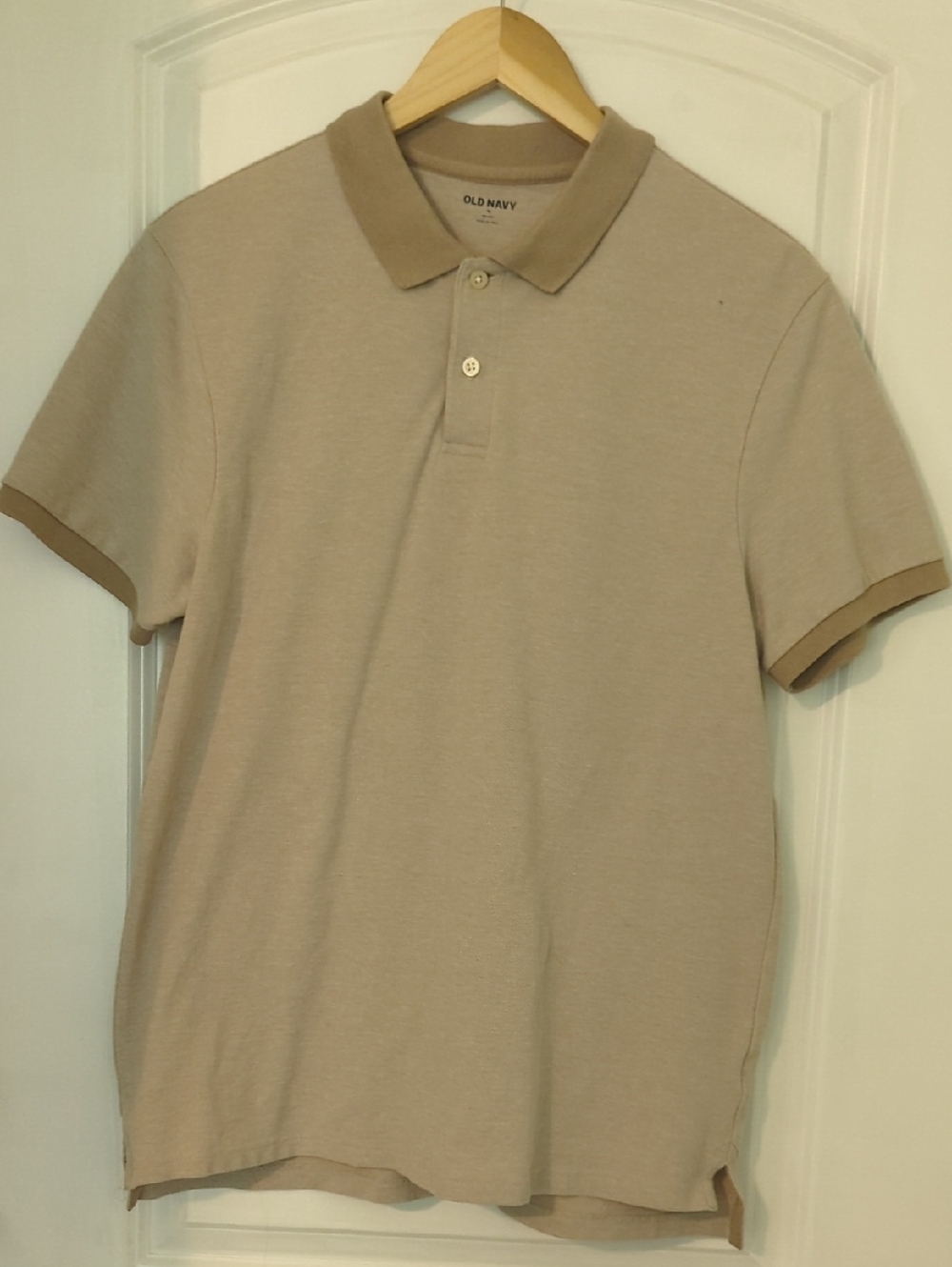 Old Navy Men's Light Beige Polo with Contrast Trim
